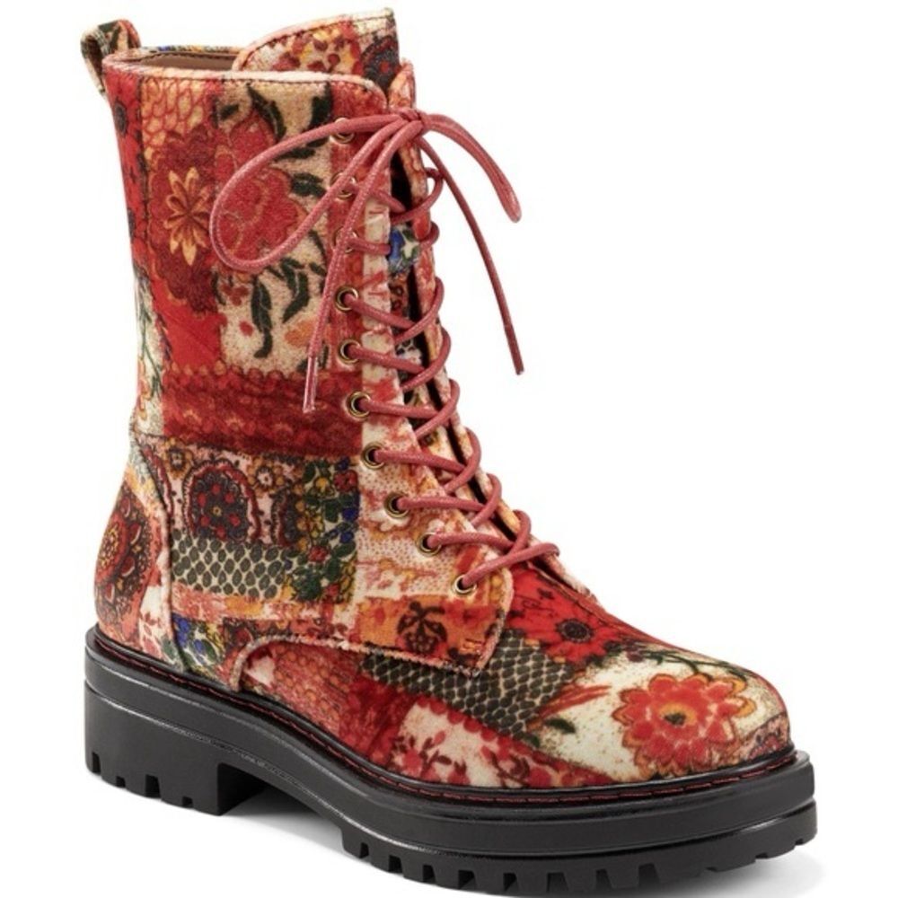 Aerosoles Aware x Laura Ashley Shelton Quilted Combat Boot Red Velvet Floral